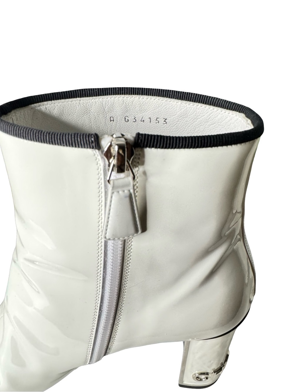 CHANEL White Patent Leather Ankle Boots with Black Cap Toe - Picture 4 of 6